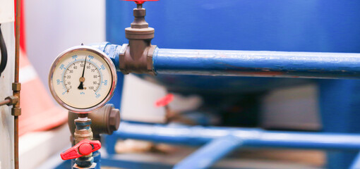 pressure gauge psi meter in pipe and valves of fire emergency system industry.