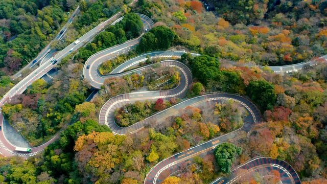 Winding road in Hakone Japan aerial view