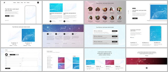 Fototapeta na wymiar Vector templates for website design, presentations, portfolio. Templates for presentation slides, flyer, leaflet, brochure cover, report. Polygonal science background with connecting dots and lines.