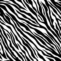 Zebra seamless pattern. Black and white zebra stripes. Vector zoo fabric animal skin material