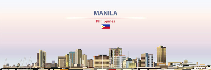 Manila cityscape on sunset sky background vector illustration