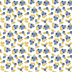 Blueberry seamless pattern. Blue berry summer print. Hand drawn food fabric print