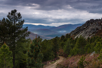 Mountain landscape in the region of La Cabrera province of Leon, Spain.