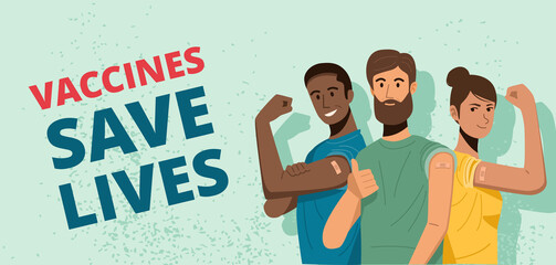 Happy people showing their arms after receiving covid-19 vaccination