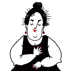 illustration caricature of chubby  funny happy woman with closed eyes