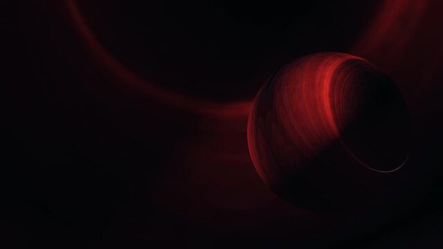 4K 3D render Abstract glowing red ball rotating in virtual dark space. Concept art motion design with copy space for your text. Smooth hypnotic pattern. Seamless loop. 3D atomic sphere on black BG.