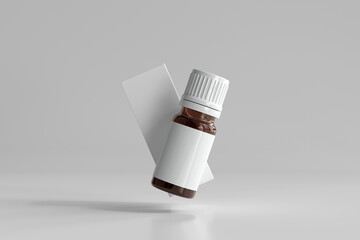 Amber Glass Medicine Bottle and Box 3D Rendering