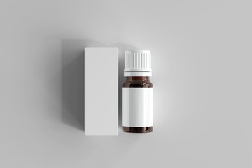 Amber Glass Medicine Bottle and Box 3D Rendering