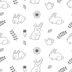 Cute rabbit seamless pattern, doodles, background, drawings, repeat, cute, print, art