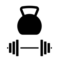 Kettlebell and dumbbell icon isolated in black on a white background. Hand drawn element, vector illustration.