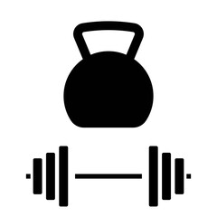 Kettlebell and dumbbell icon isolated in black on a white background. Hand drawn element, vector illustration.