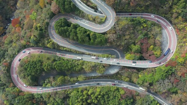 Winding road in Hakone Japan aerial view