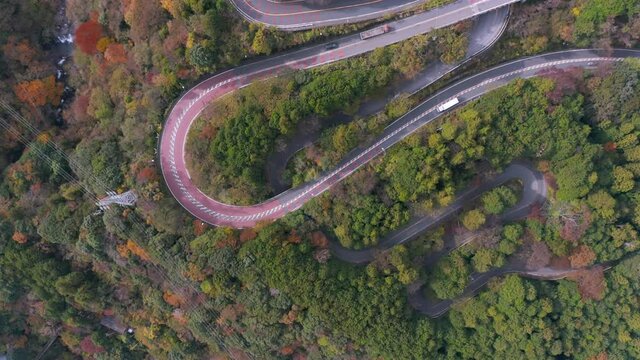Winding road in Hakone Japan aerial view