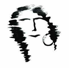 Face portrait. Line woman head icon black on white background. Fashion stylized illustration Design promotion.