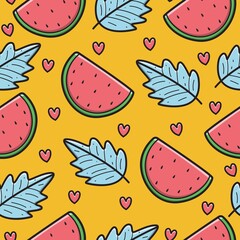 Hand drawn watermelon seamless pattern vector design