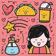hand drawn kawaii cartoon doodle vector design