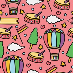 hand drawn kawaii cartoon doodle pattern vector design