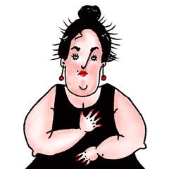 illustration caricature of chubby funny tired and sad woman isolated