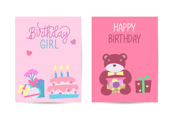 Set of birthday greeting cards design. Celebration and event background. Vector illustration.