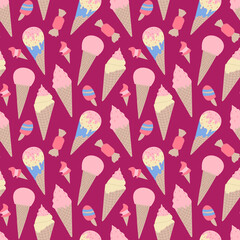 Ice creams seamless pattern background. Vector illustration in modern flat style for web design or print.