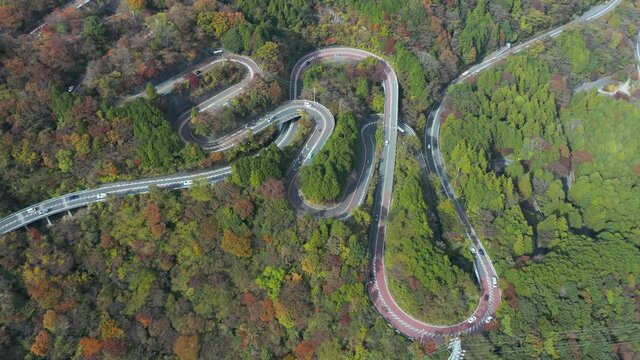 Winding road in Hakone Japan aerial view