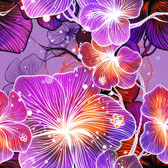 Abstract ornate tender flowers mix repeat seamless pattern.