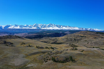 Altai mountains panorama view from drone, hill nature view of russia landscape
