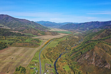 Altai mountains panorama view from drone, hill nature view of russia landscape