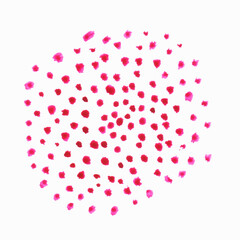 Pink watercolor dots arranged in a circle isolated on 
white background, elements for your design