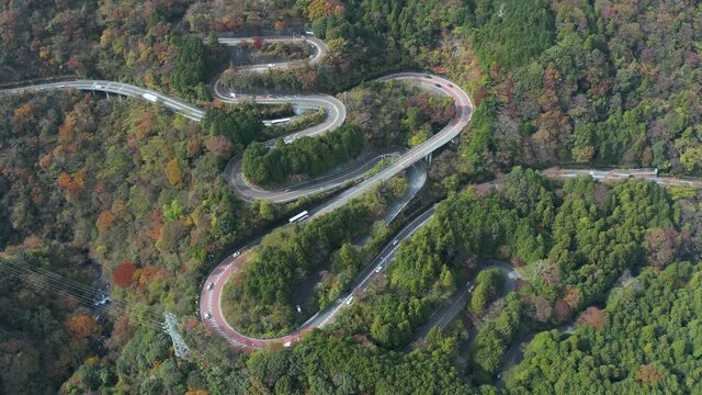 Winding road in Hakone Japan aerial view