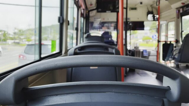 Empty passenger bus restrictions on public transport, cancellation of transport services due to the coronavirus pandemic COVID-19