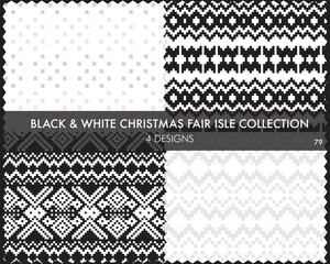 Black and White Christmas Fair Isle Seamless Pattern Collection