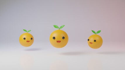 Naklejka premium Bounce orange fruit, Yellow orange fruits 3d cartoon bouncing 
