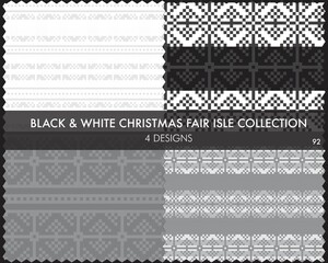 Black and White Christmas Fair Isle Seamless Pattern Collection