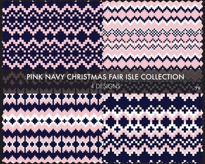 Pink Navy Christmas Fair Isle Seamless Pattern Collection