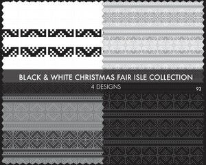 Black and White Christmas Fair Isle Seamless Pattern Collection