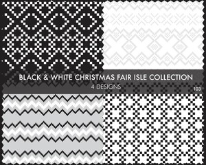 Black and White Christmas Fair Isle Seamless Pattern Collection