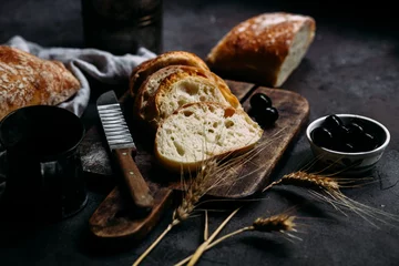 Fotobehang Homemade Ciabatta Bread. Bread with olives © elenavah