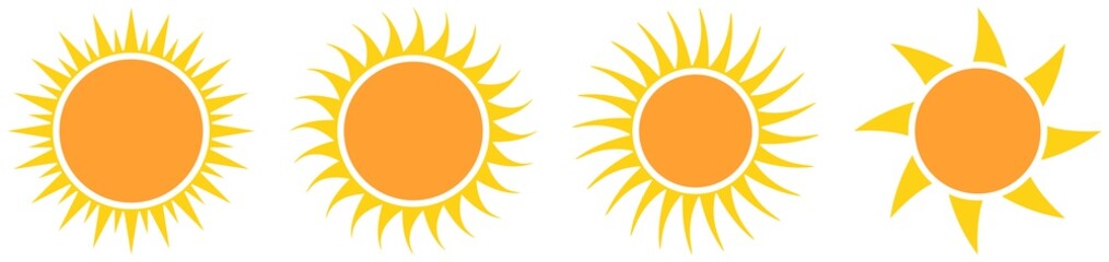Sonne oder Sonnenschein Symbol Kollektion als Vektor auf einem weißen isolierten Hintergrund.
Gezackte Strahlen. Sägezahn design.