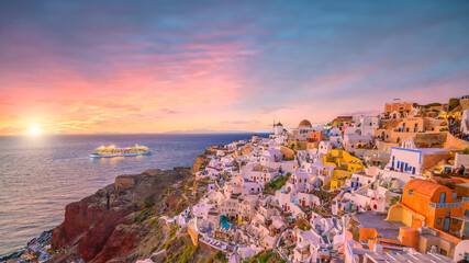 Cityscape of Oia town in Santorini island, Greece