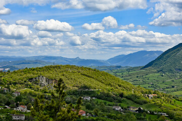Obraz premium Panoramic view of the landscape from the town of Nusco, a village in the province of Avellino in Italy.