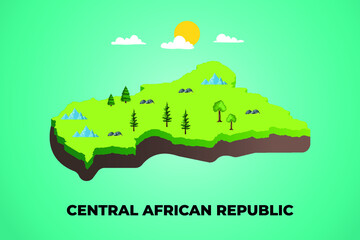 Central African Republic 3d isometric map with topographic details mountains, trees and soil vector illustration design