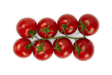 Bunch of cherry tomatoes on white background. Top view.