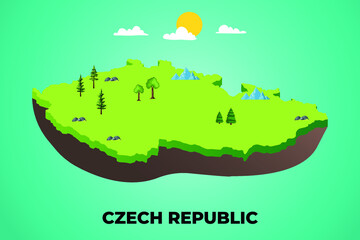 Czech Republic 3d isometric map with topographic details mountains, trees and soil vector illustration design