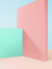 Vector Studio Shot Product Display Background with Pastel Wall and Light Blue Sky Colors for Beauty and Healthcare Products.