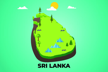 Sri Lanka 3d isometric map with topographic details mountains, trees and soil vector illustration design