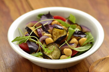 Eggplant Salad with Chickpeas and Fresh Vegetables
