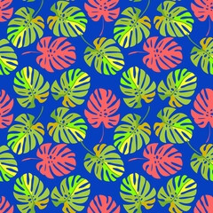 Monstera leaves seamless pattern.