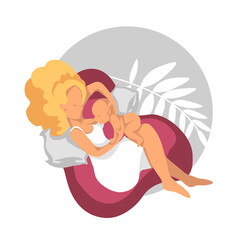 Woman breastfeeding her newborn baby in side-lying position.