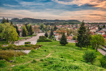 Fototapeta na wymiar view of the city of Kalofer at sunset, Bulgaria